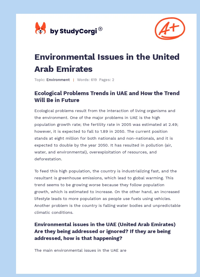 Environmental Issues in the United Arab Emirates. Page 1