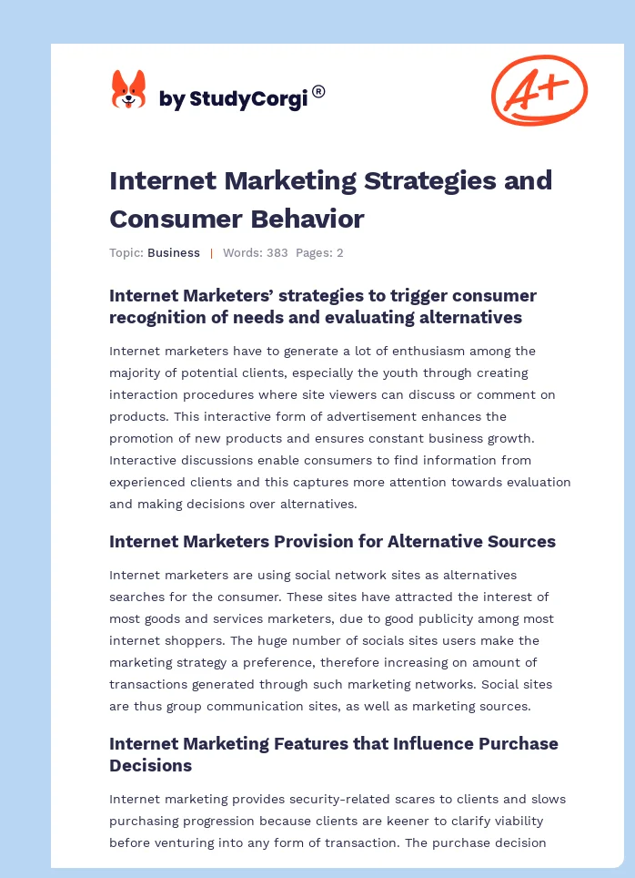 Internet Marketing Strategies and Consumer Behavior. Page 1