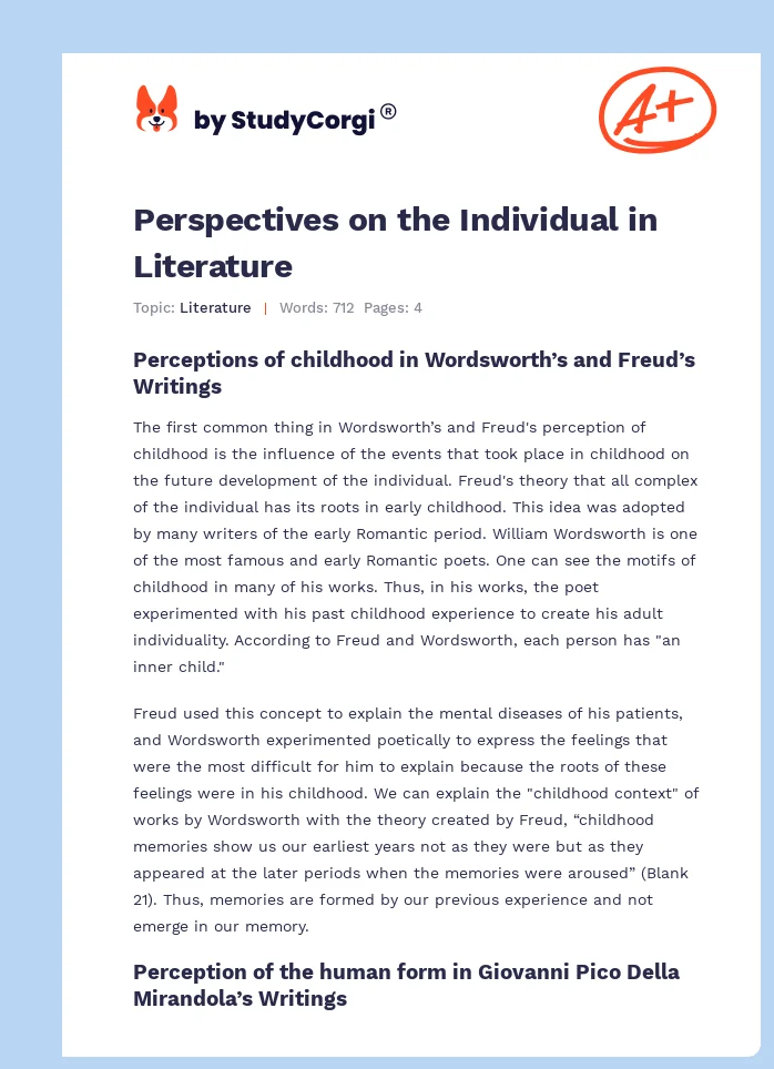 Perspectives on the Individual in Literature. Page 1