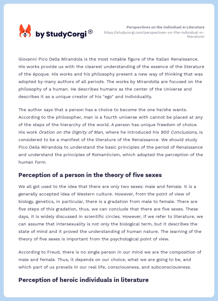 Perspectives on the Individual in Literature. Page 2