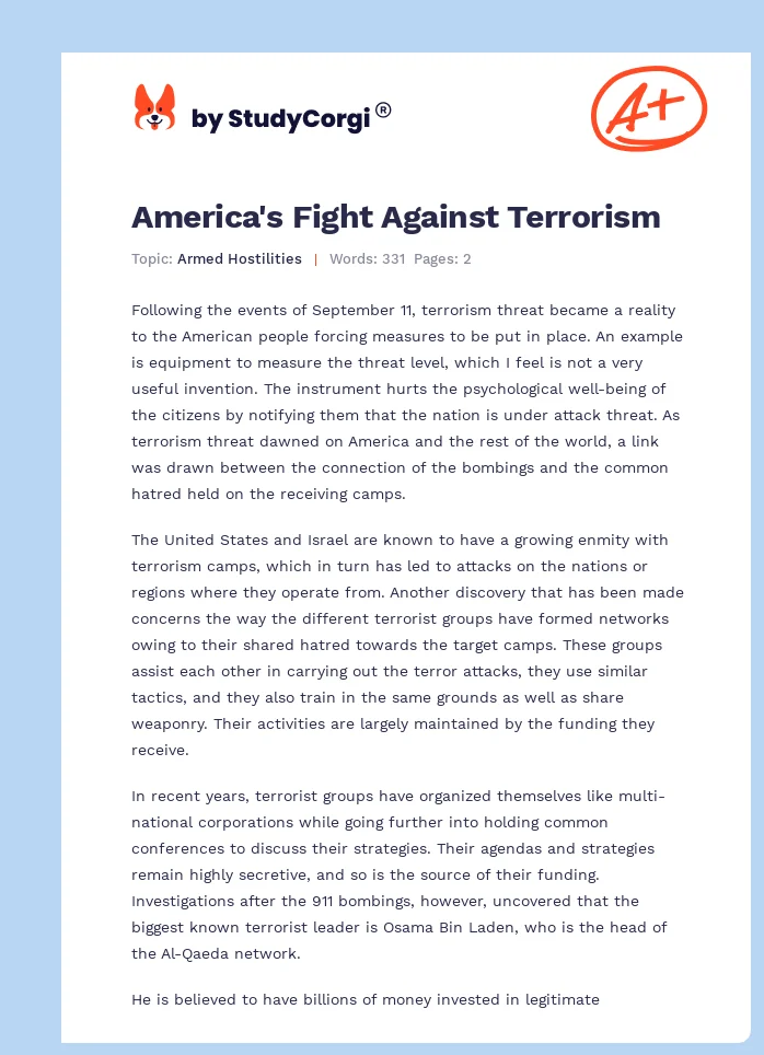 America's Fight Against Terrorism. Page 1