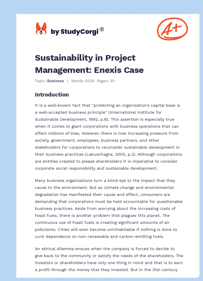 Sustainability in Project Management: Enexis Case. Page 1