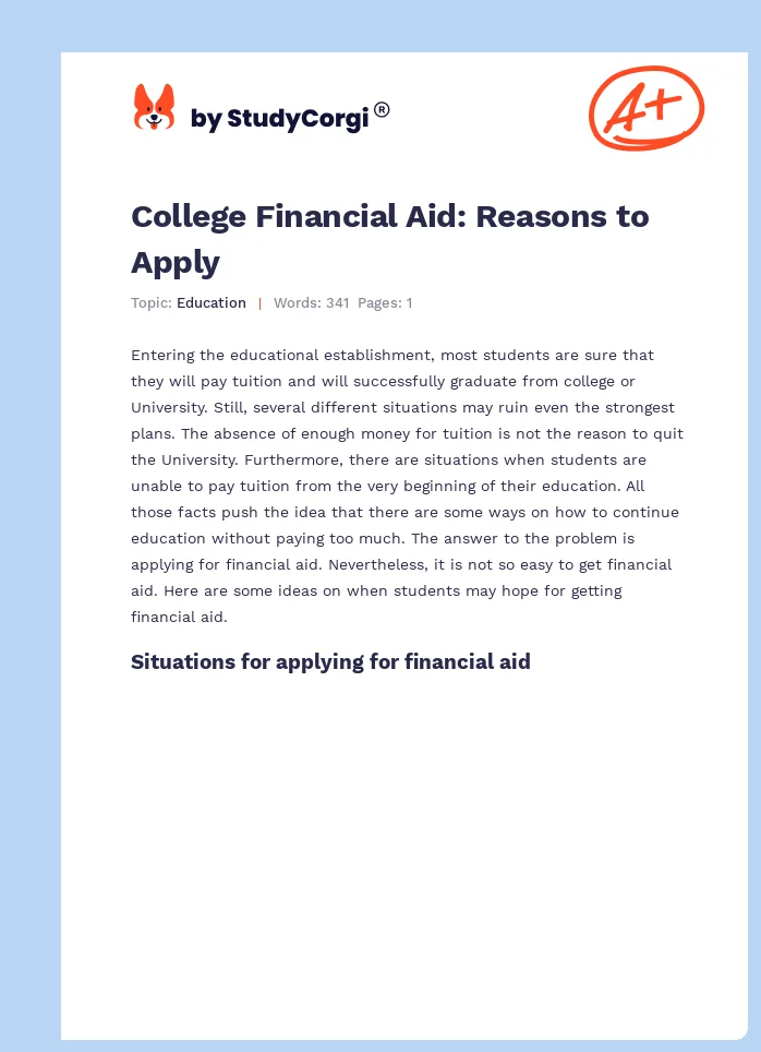 College Financial Aid: Reasons to Apply. Page 1