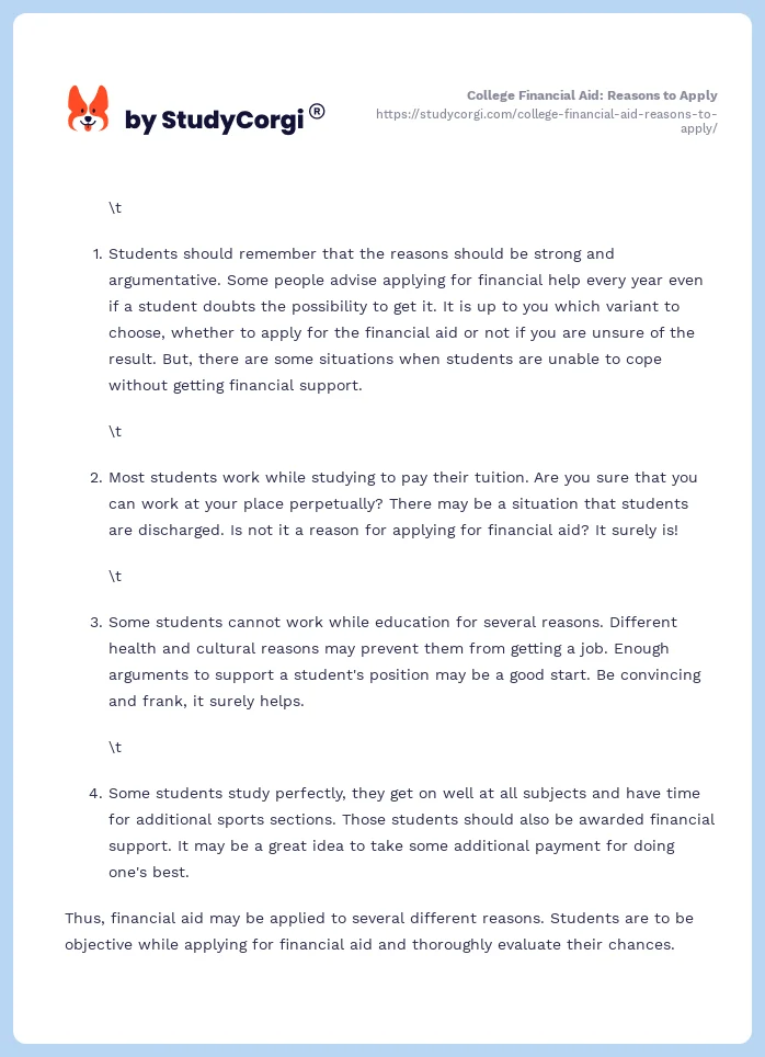 College Financial Aid: Reasons to Apply. Page 2
