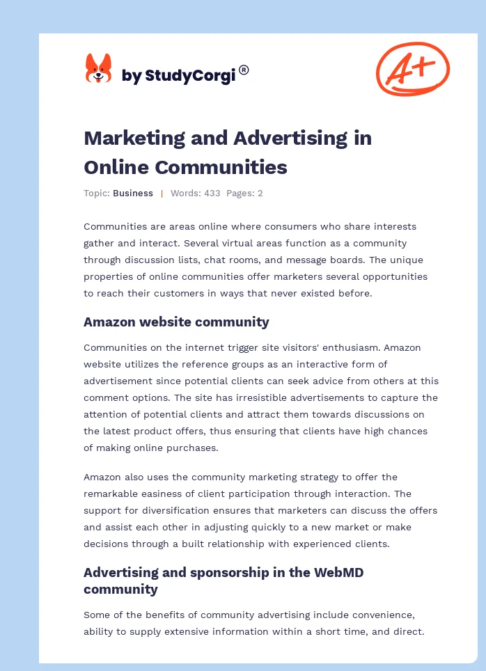 Marketing and Advertising in Online Communities. Page 1