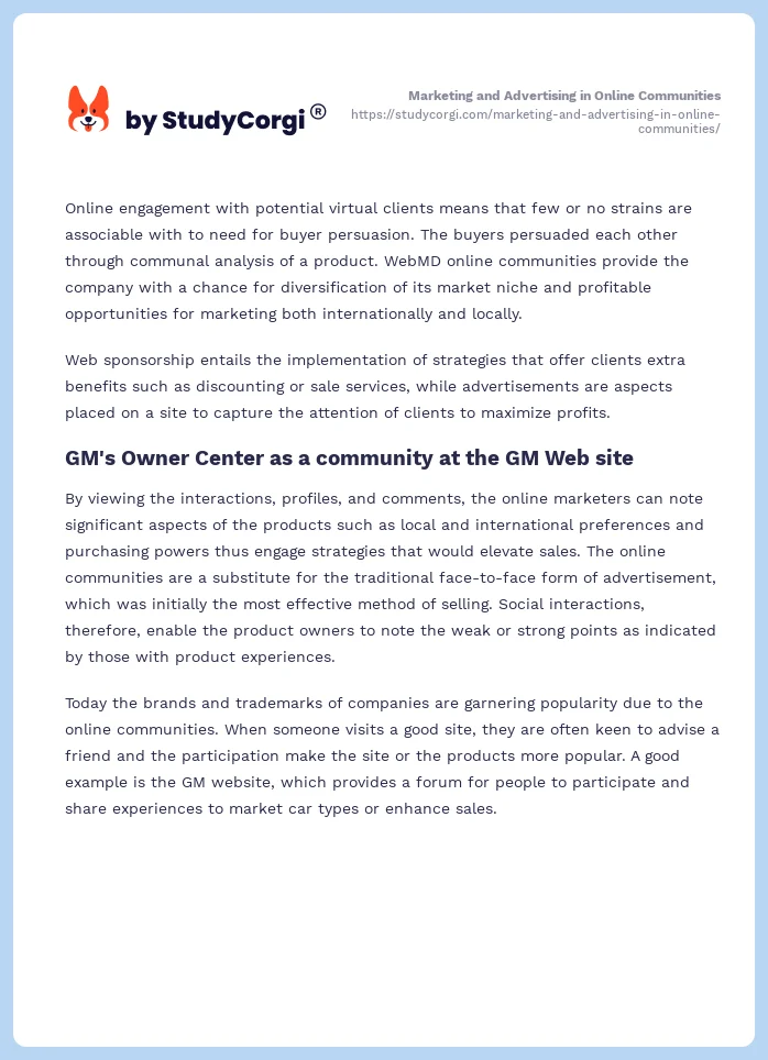 Marketing and Advertising in Online Communities. Page 2