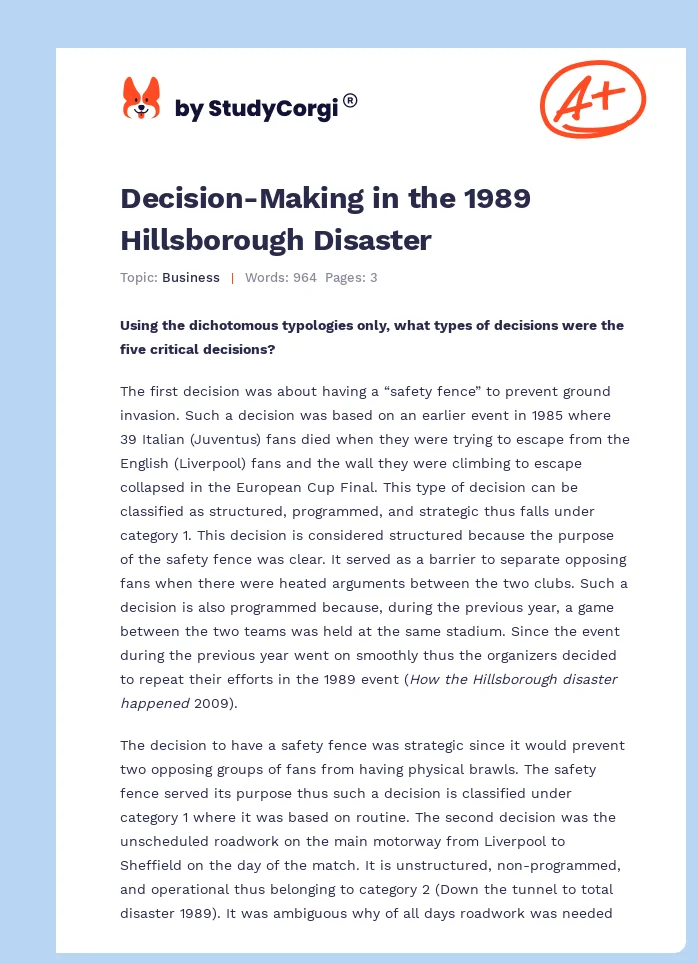 Decision-Making in the 1989 Hillsborough Disaster. Page 1