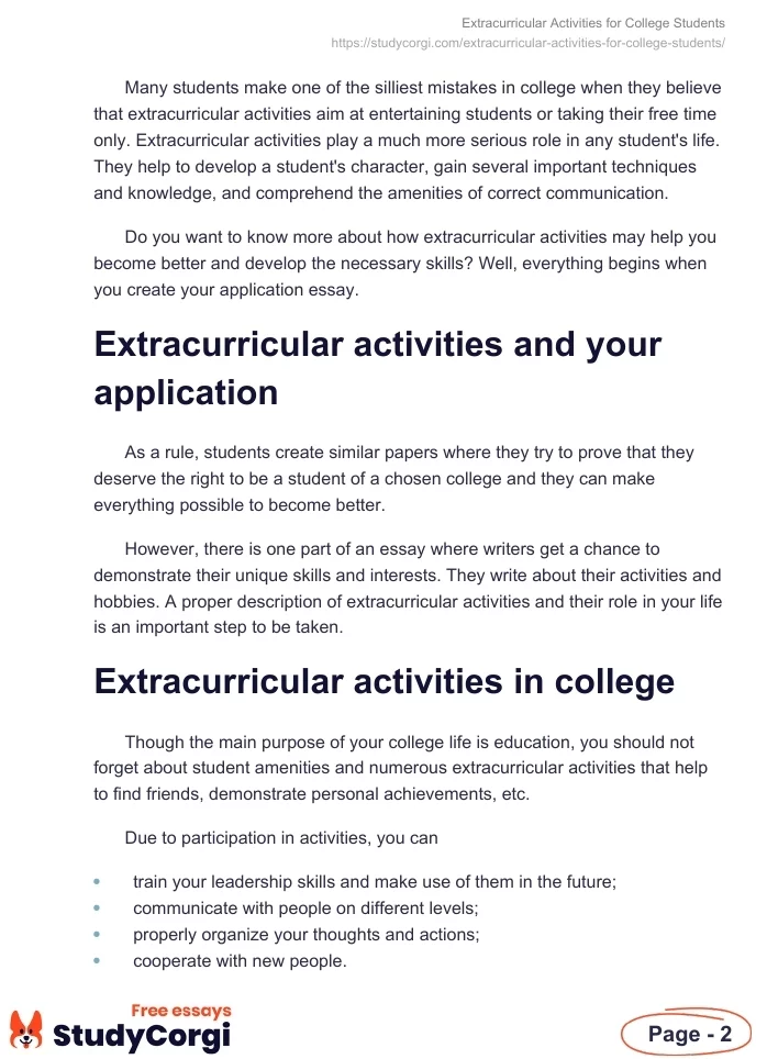 extracurricular activities essay examples for college applications