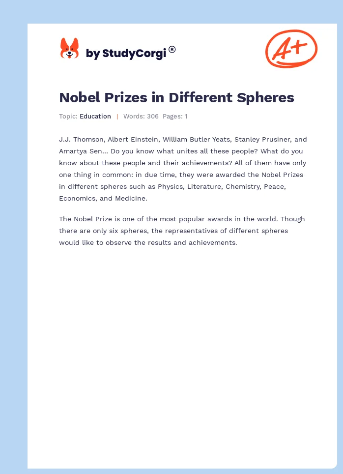 Nobel Prizes in Different Spheres. Page 1