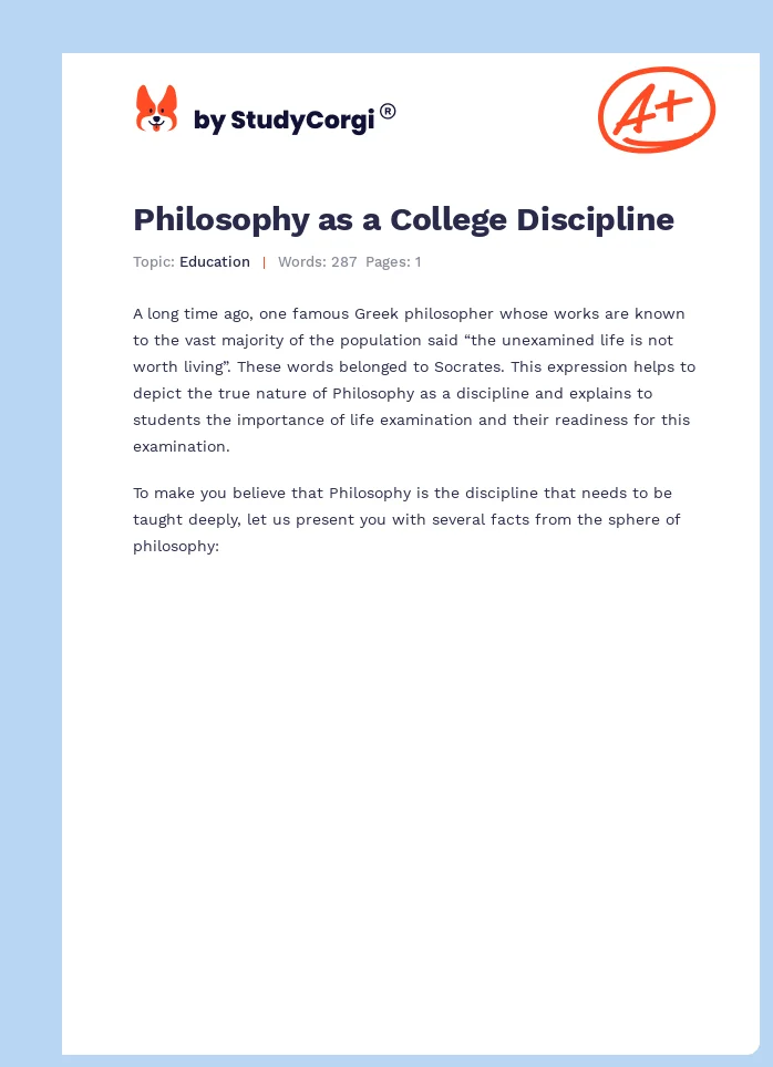 Philosophy as a College Discipline. Page 1
