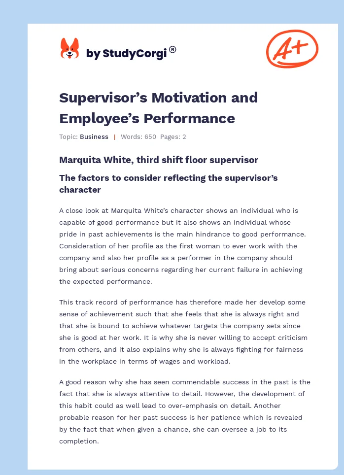 Supervisor’s Motivation and Employee’s Performance. Page 1