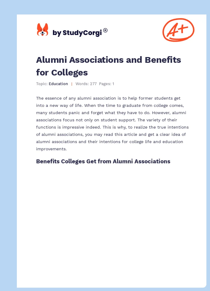 Alumni Associations and Benefits for Colleges. Page 1