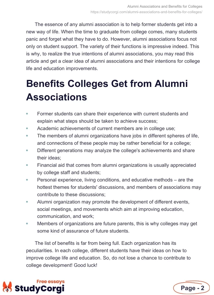 Alumni Associations and Benefits for Colleges. Page 2