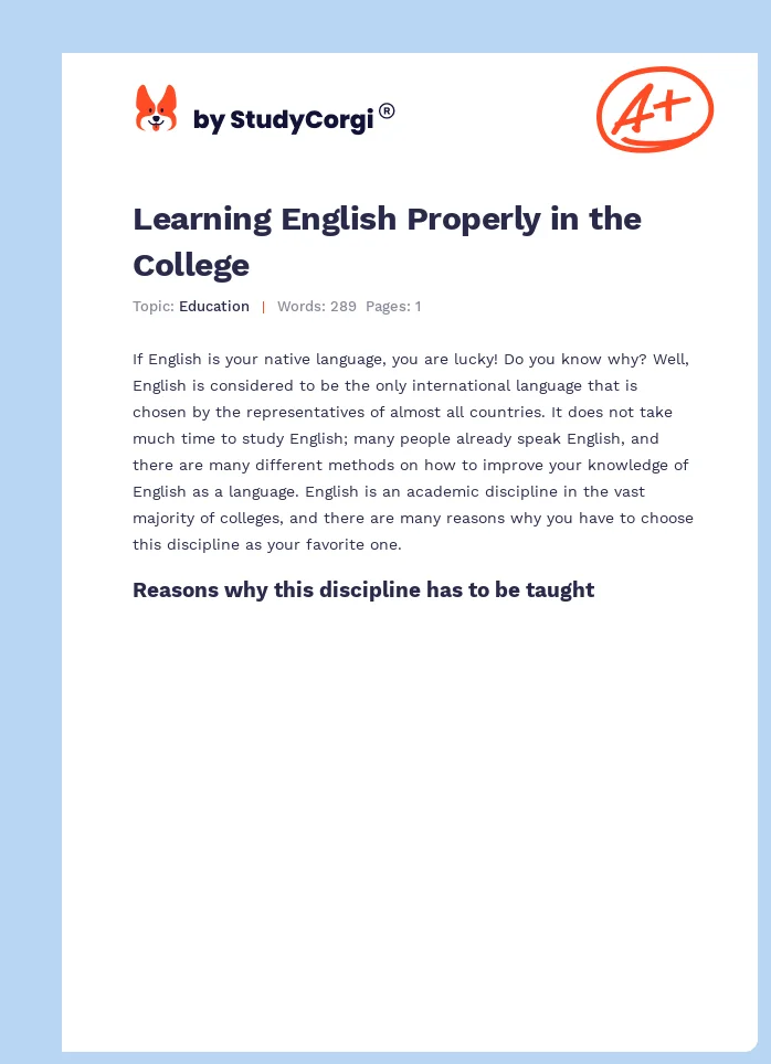 Learning English Properly in the College. Page 1
