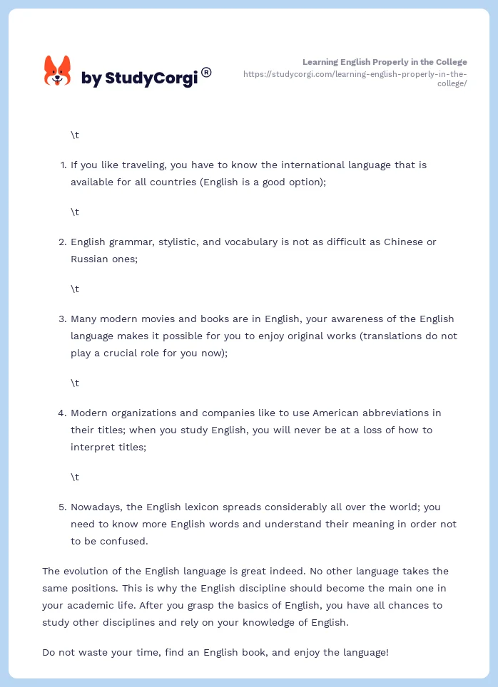 Learning English Properly in the College. Page 2