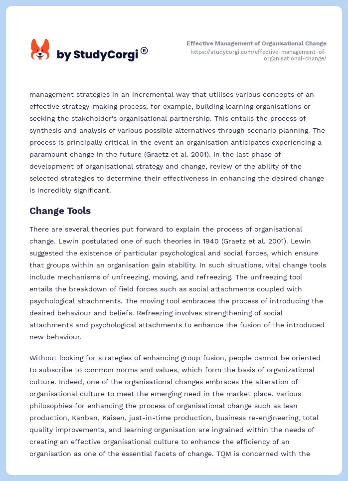 Effective Management of Organisational Change. Page 2