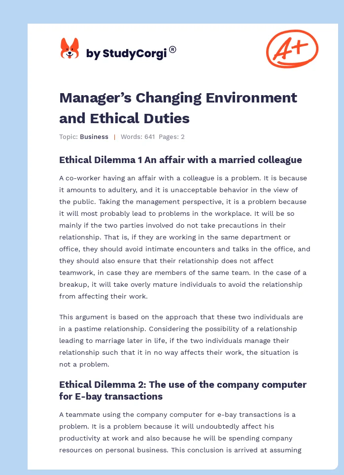 Manager’s Changing Environment and Ethical Duties. Page 1
