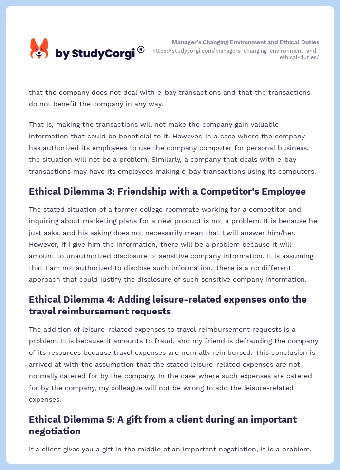 Manager’s Changing Environment and Ethical Duties. Page 2