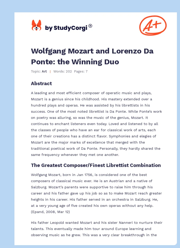 Wolfgang Mozart and Lorenzo Da Ponte: the Winning Duo. Page 1