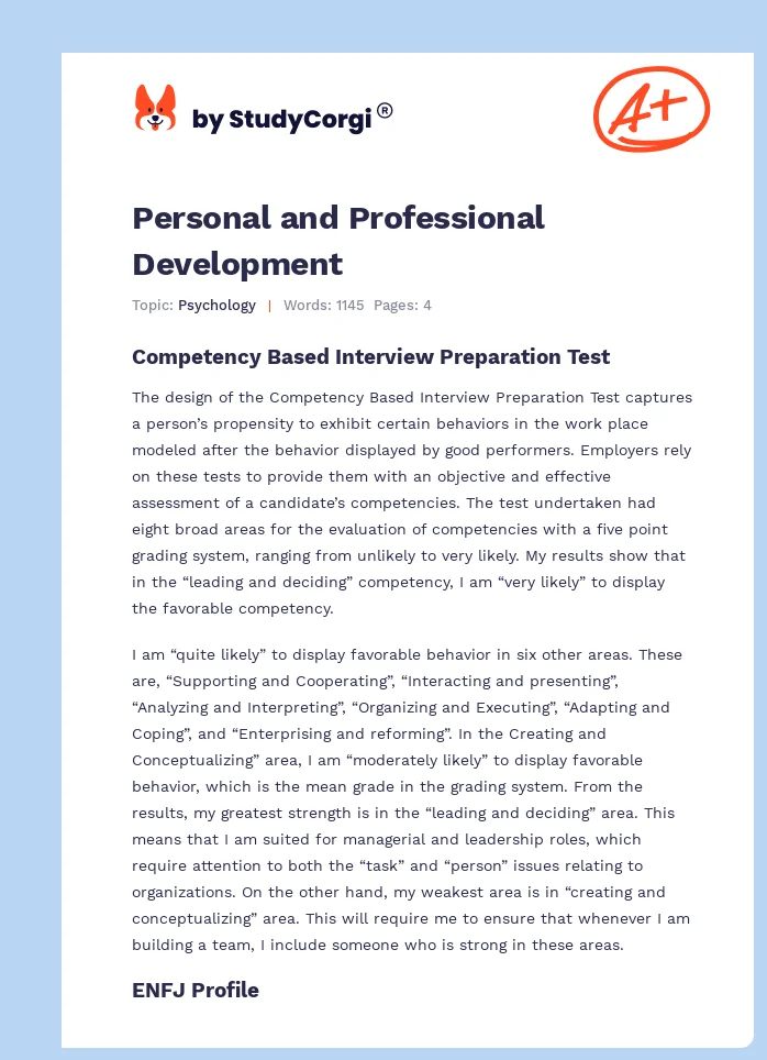 Personal and Professional Development. Page 1