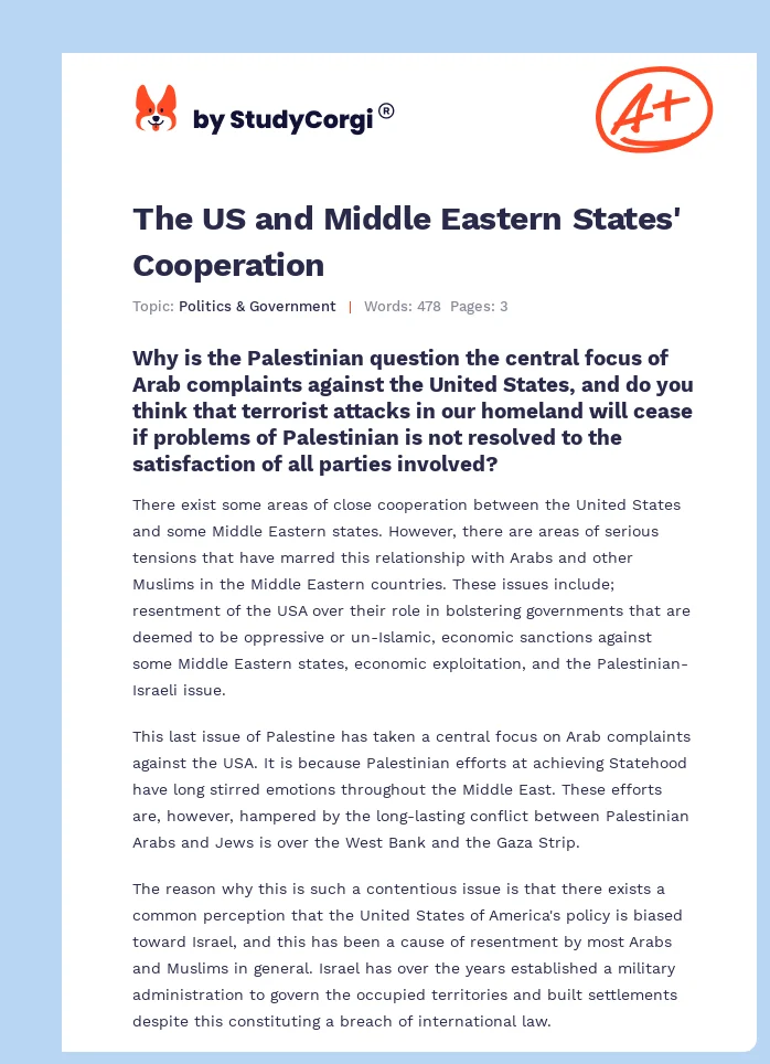 The US and Middle Eastern States' Cooperation. Page 1