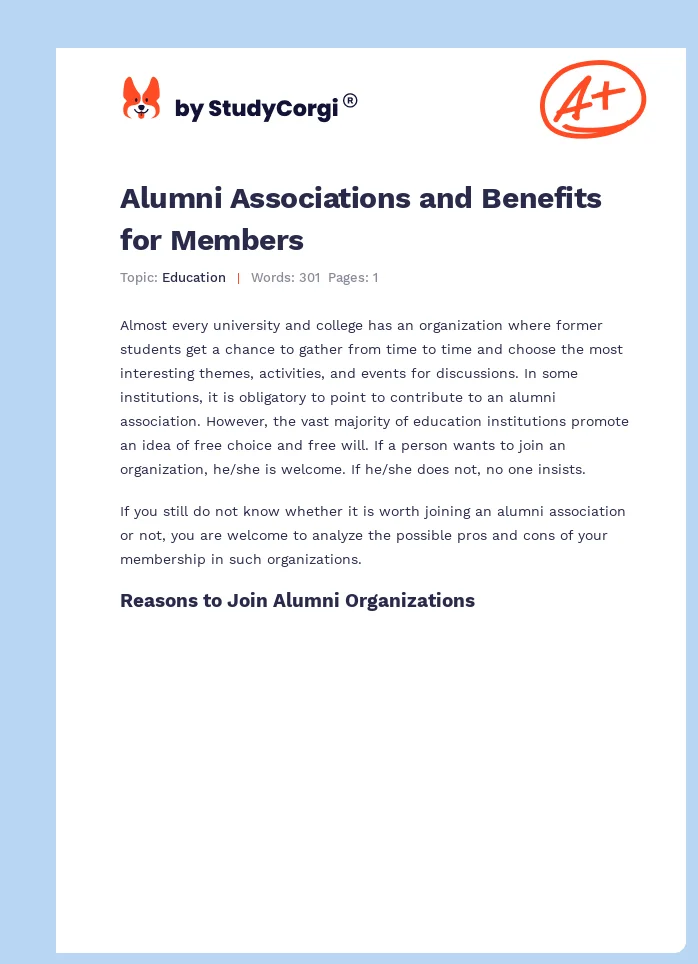 Alumni Associations and Benefits for Members. Page 1