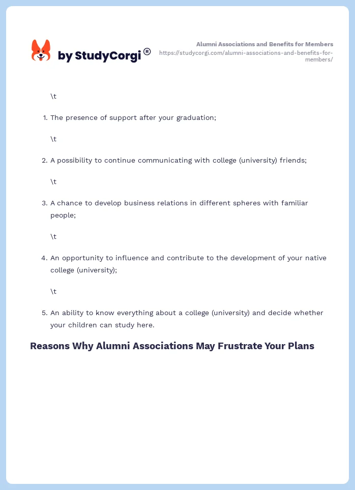 Alumni Associations and Benefits for Members. Page 2