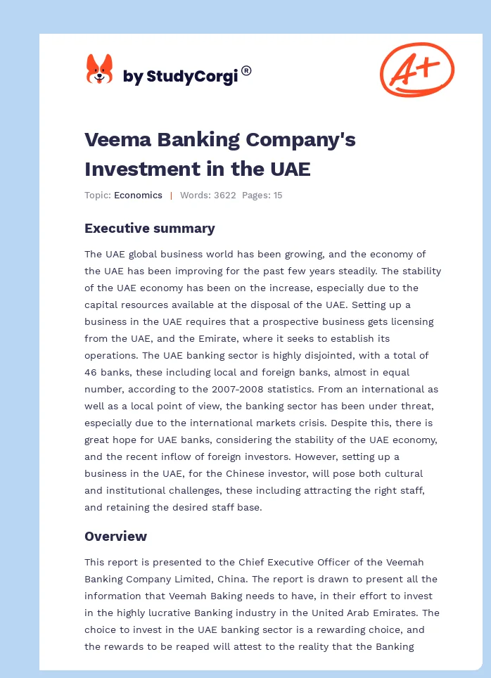 Veema Banking Company's Investment in the UAE. Page 1