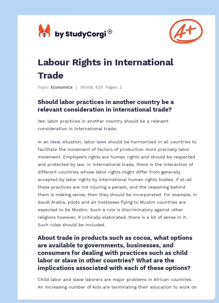 Labour Rights in International Trade. Page 1