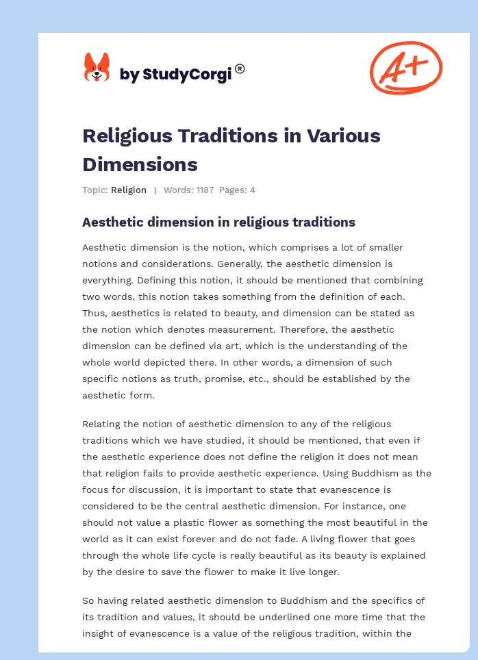 Religious Traditions in Various Dimensions. Page 1