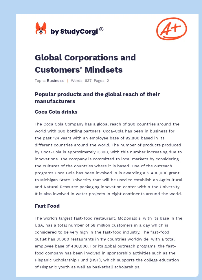 Global Corporations and Customers' Mindsets. Page 1