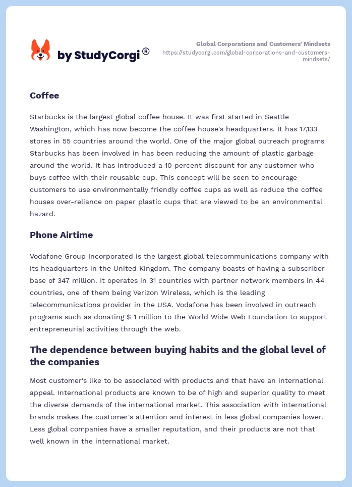 Global Corporations and Customers' Mindsets. Page 2