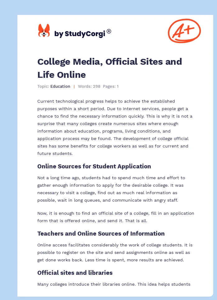 College Media, Official Sites and Life Online. Page 1