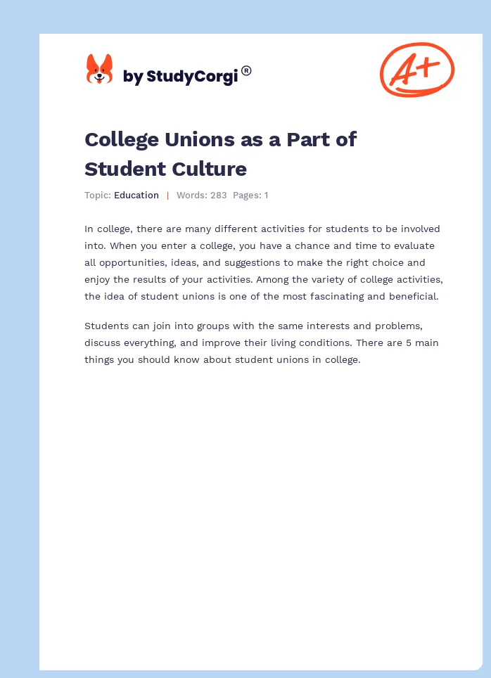 College Unions as a Part of Student Culture. Page 1