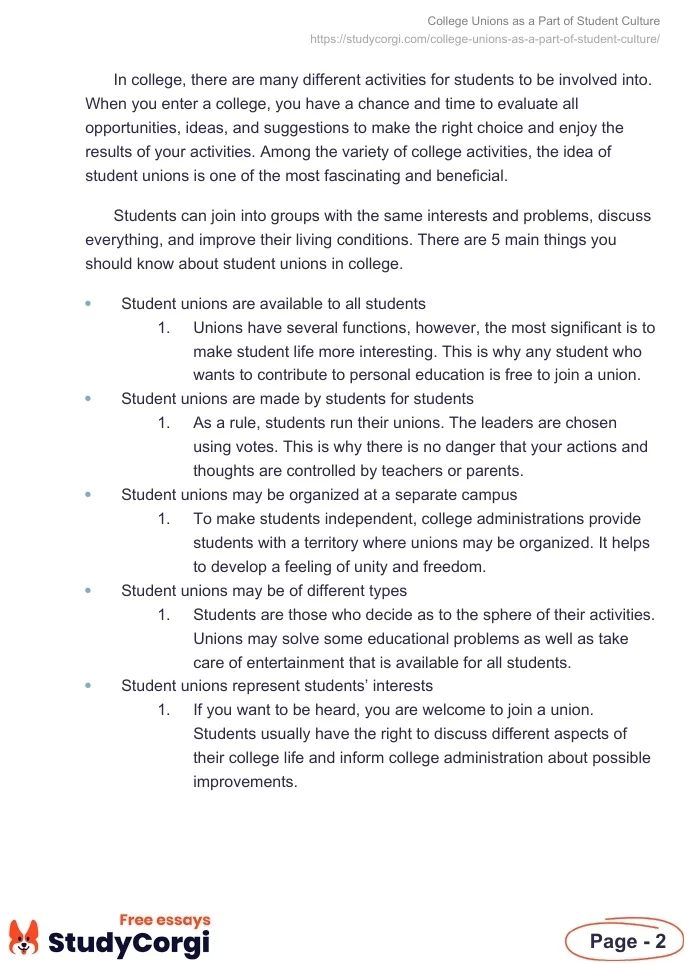 College Unions as a Part of Student Culture. Page 2