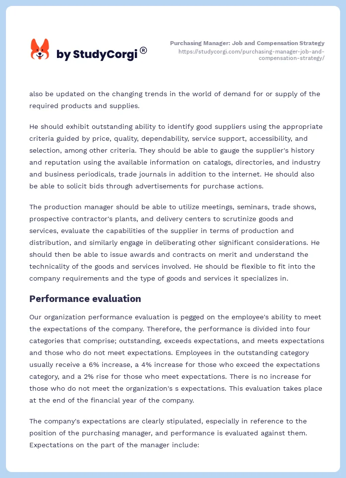 Purchasing Manager: Job and Compensation Strategy. Page 2