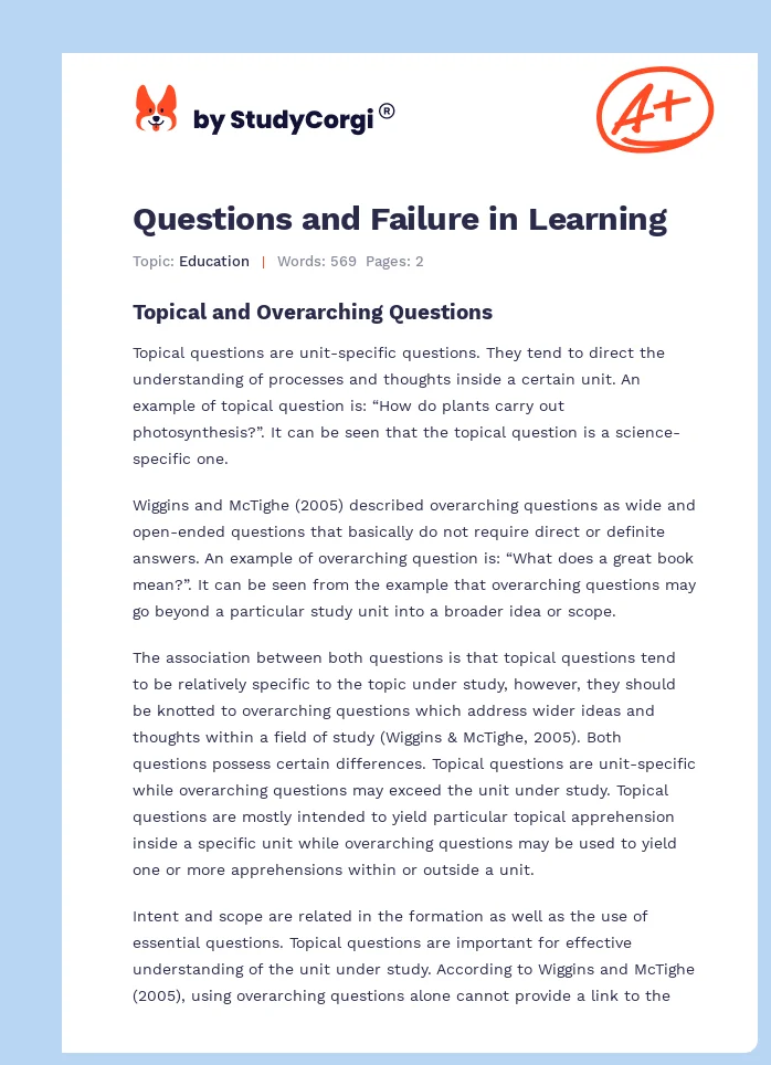 Questions and Failure in Learning. Page 1
