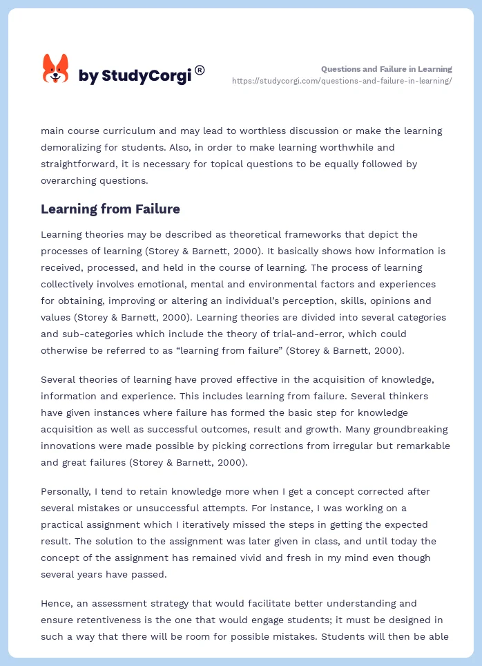 Questions and Failure in Learning. Page 2