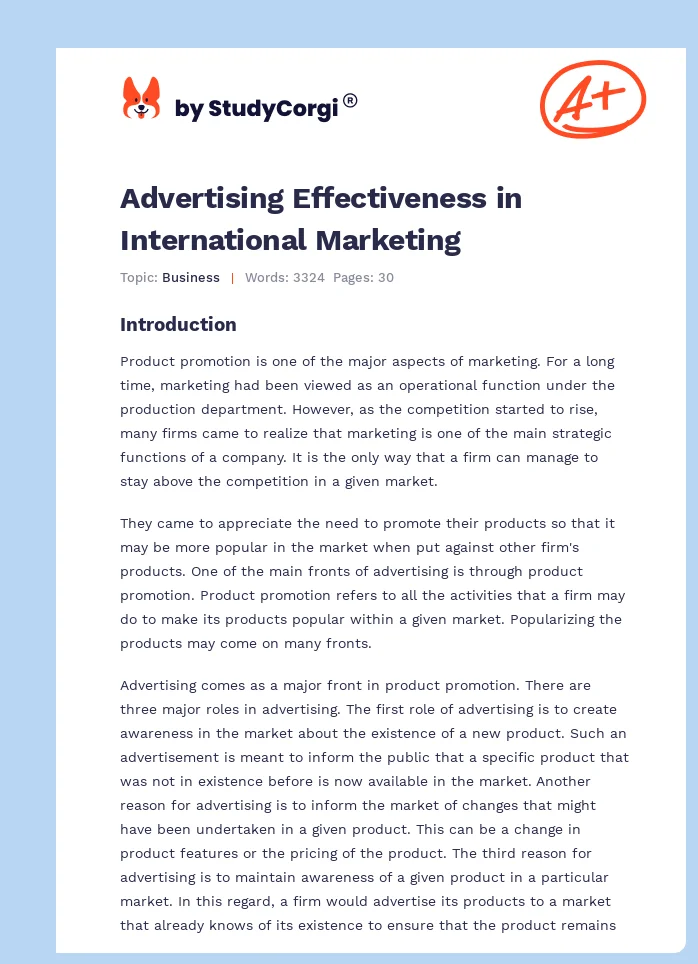 Advertising Effectiveness in International Marketing. Page 1