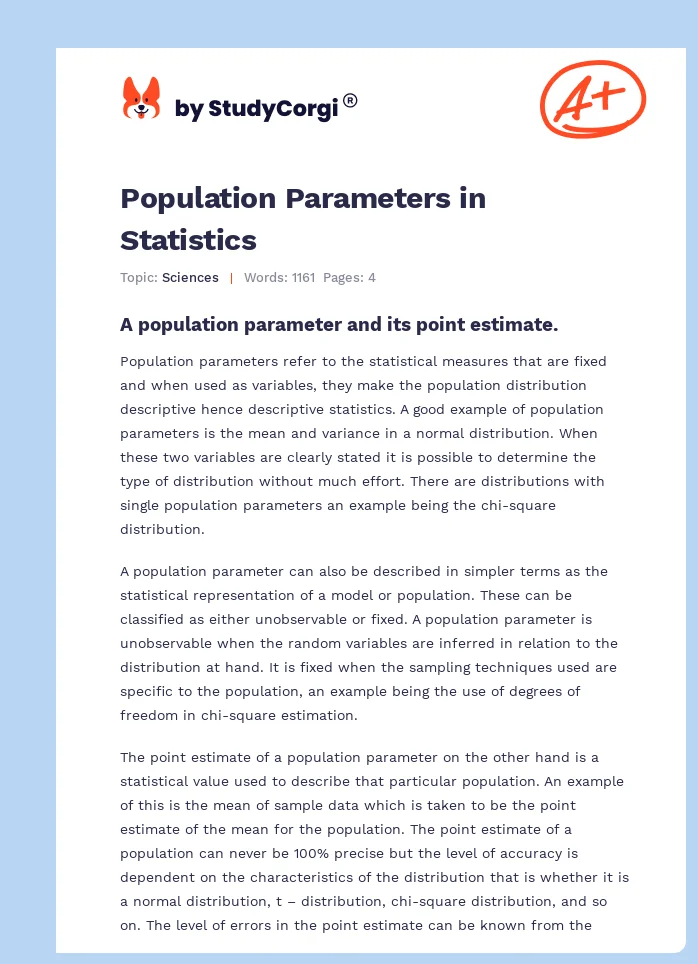 Population Parameters in Statistics. Page 1