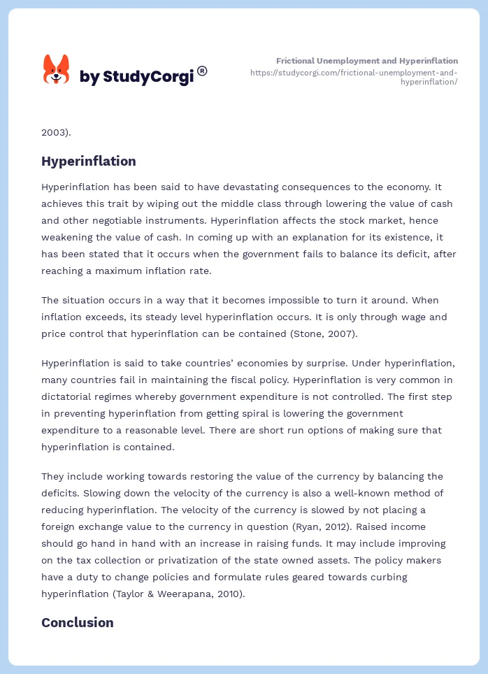 Frictional Unemployment and Hyperinflation. Page 2