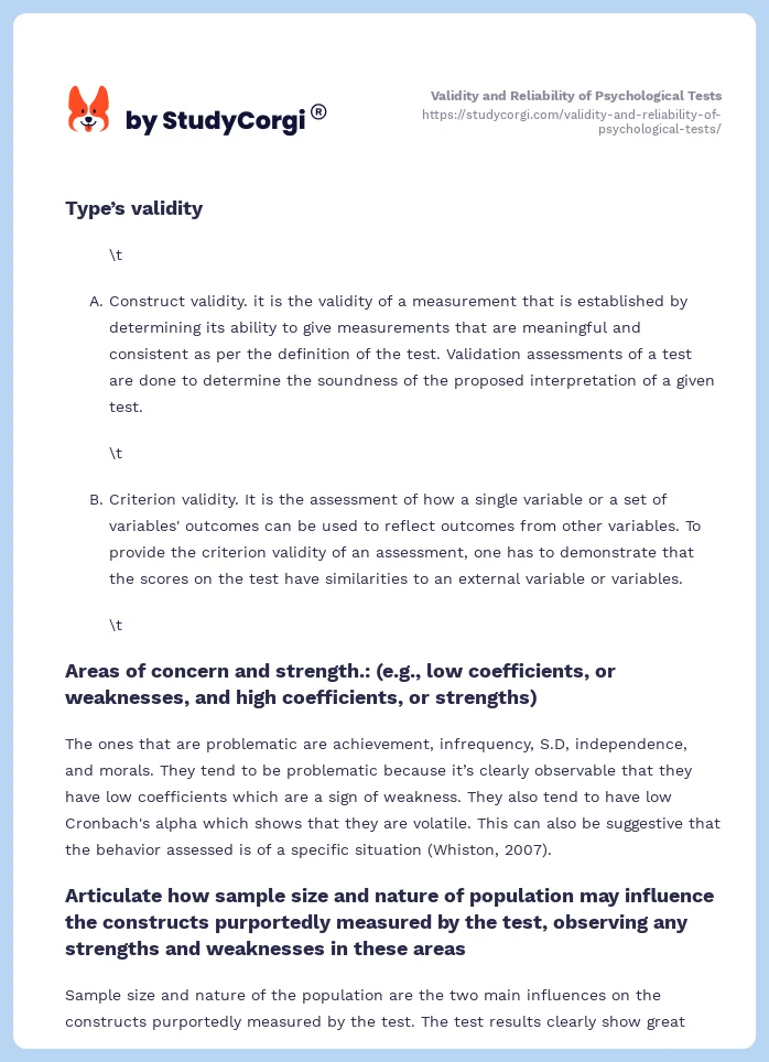 Validity and Reliability of Psychological Tests. Page 2