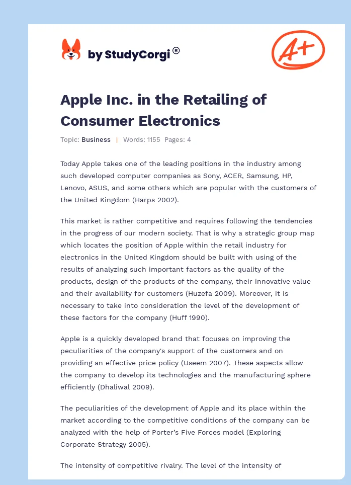 Apple Inc. in the Retailing of Consumer Electronics. Page 1