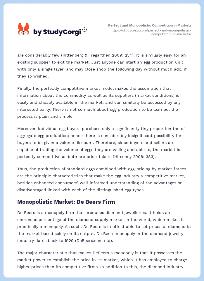 Perfect and Monopolistic Competition in Markets. Page 2