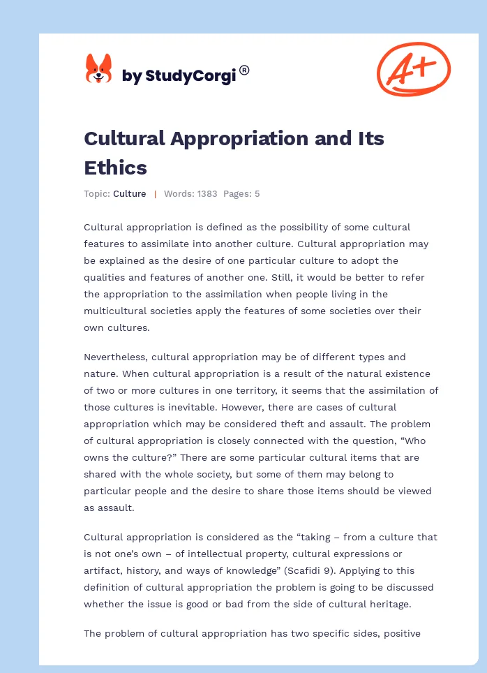 Cultural Appropriation and Its Ethics. Page 1