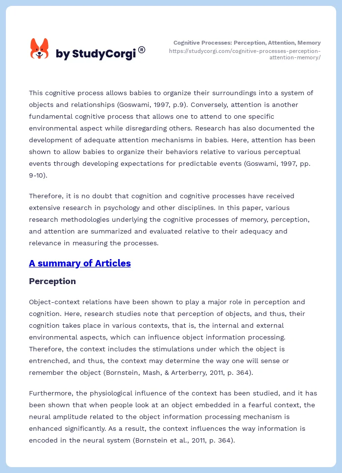 Cognitive Processes: Perception, Attention, Memory. Page 2