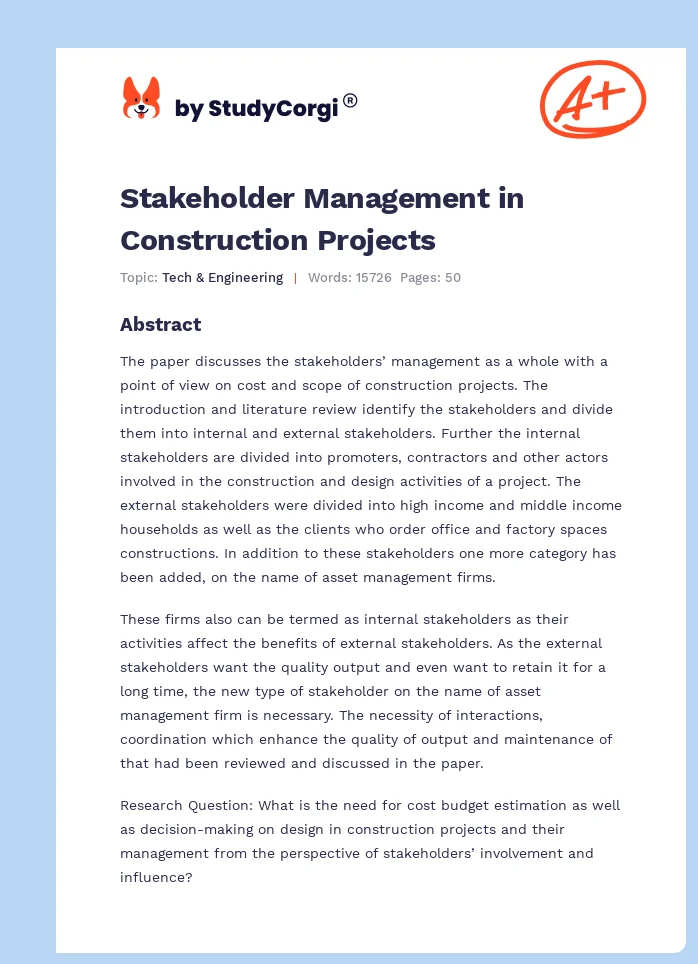 Stakeholder Management in Construction Projects. Page 1