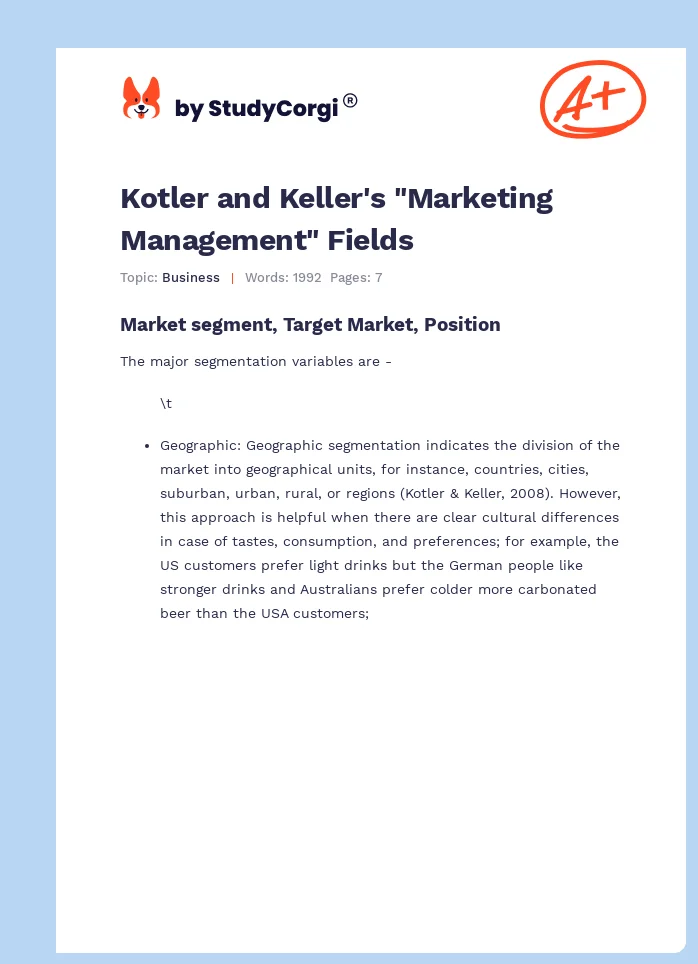 Kotler and Keller's "Marketing Management" Fields. Page 1