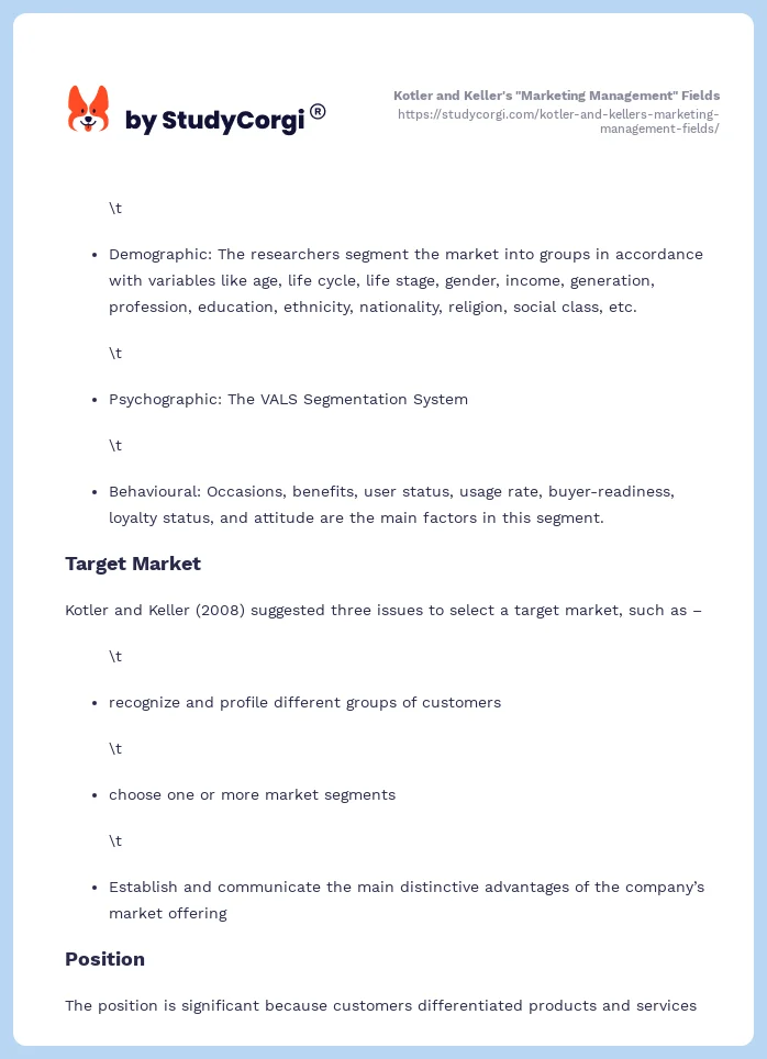 Kotler and Keller's "Marketing Management" Fields. Page 2