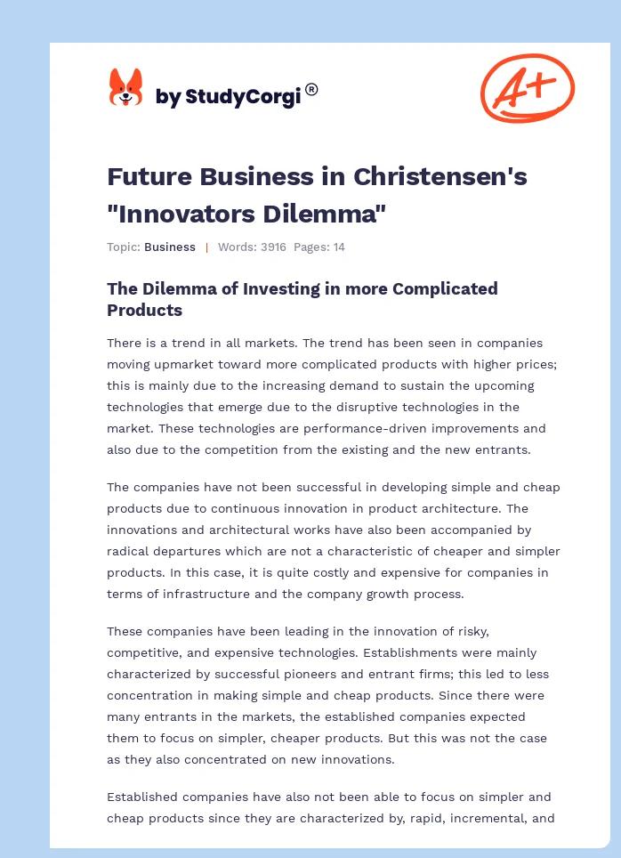 Future Business in Christensen's "Innovators Dilemma". Page 1